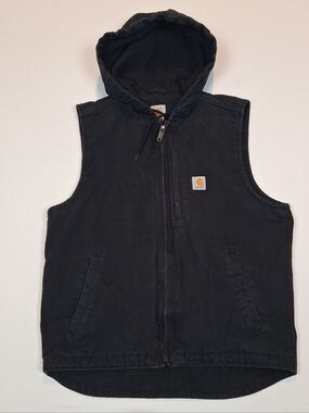 Carhartt Relaxed Fit Washed Duck Fleece-Lined Hooded Vest Mens Med Black 103837